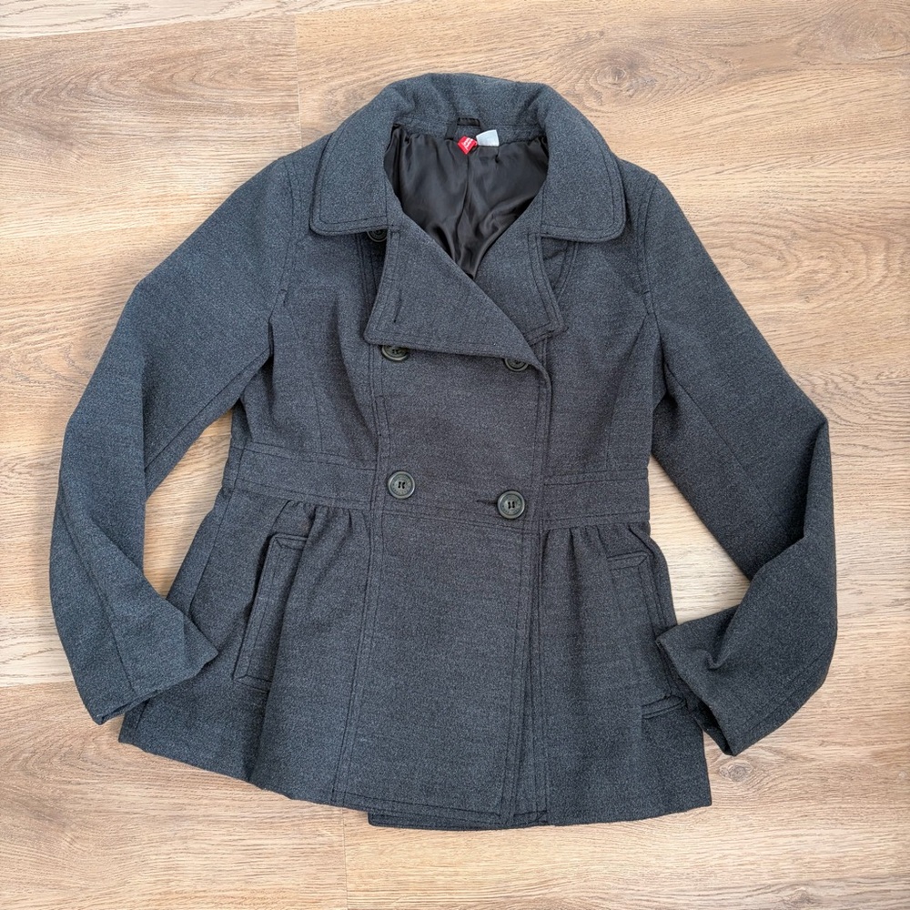 H&M Divided Women’s Size 12 Heather Gray Double Breasted Pea Coat Button Up